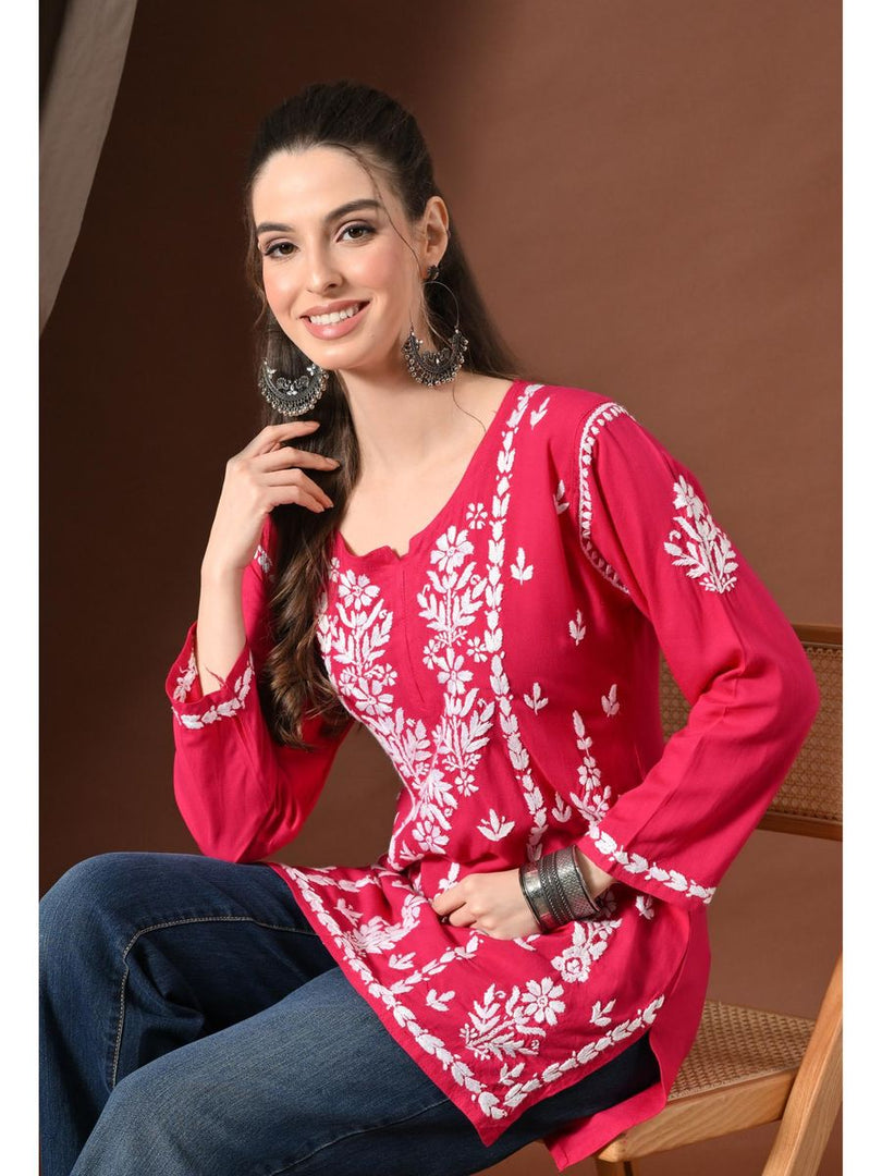 Ayesha Premium Chikankari Short Kurti - The Lucknowi Chikan 