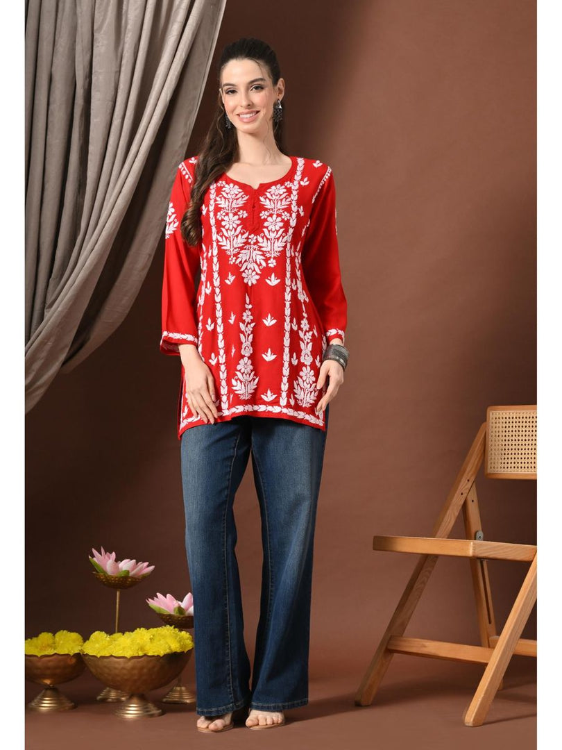Ayesha Premium Chikankari Short Kurti - The Lucknowi Chikan 