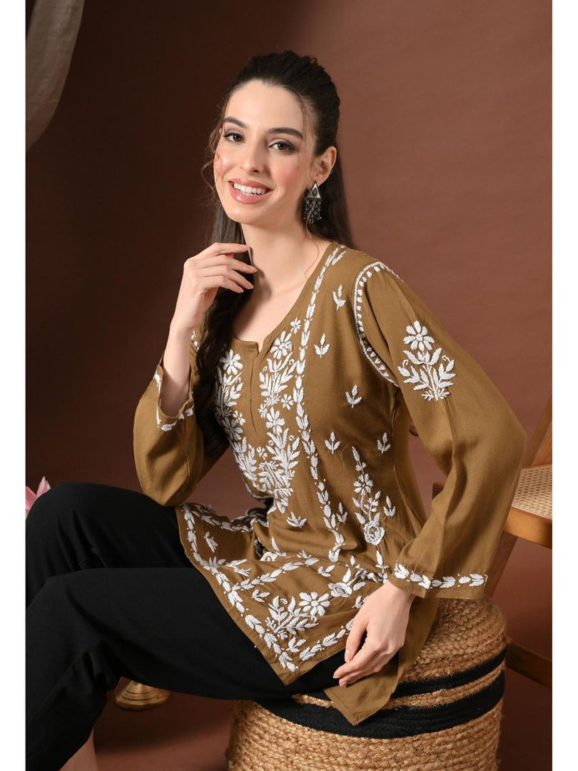 Ayesha Premium Chikankari Short Kurti - The Lucknowi Chikan 