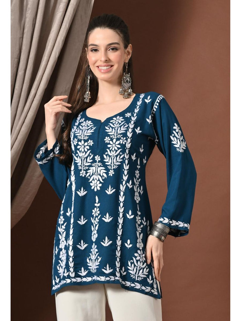 Ayesha Premium Chikankari Short Kurti - The Lucknowi Chikan 