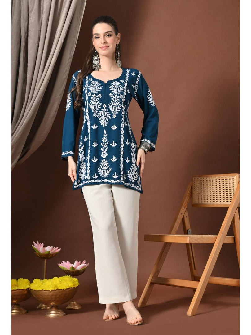 Ayesha Premium Chikankari Short Kurti - The Lucknowi Chikan 