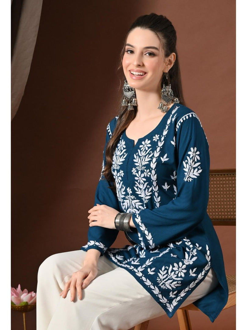 Ayesha Premium Chikankari Short Kurti - The Lucknowi Chikan 