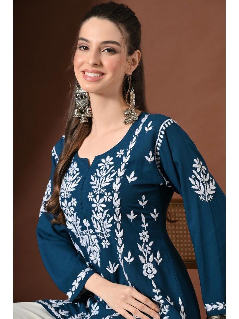 Ayesha Premium Chikankari Short Kurti - The Lucknowi Chikan 