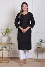 Load image into Gallery viewer, Nargis Rayon Mukaish Chikankari Kurta Black