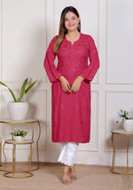 Load image into Gallery viewer, Nargis Rayon Mukaish Chikankari Kurta Pink