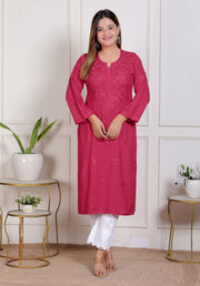 Nargis Rayon Mukaish Chikankari Kurta Pink