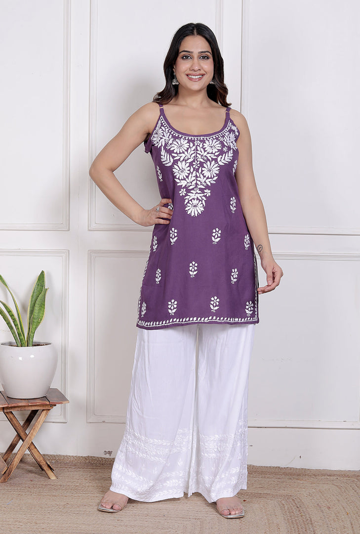 Mahiya Strappy Chikankari Kurti Plum