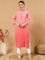 Load image into Gallery viewer, Joohi Ombre Straight Chikankari Kurti Peach