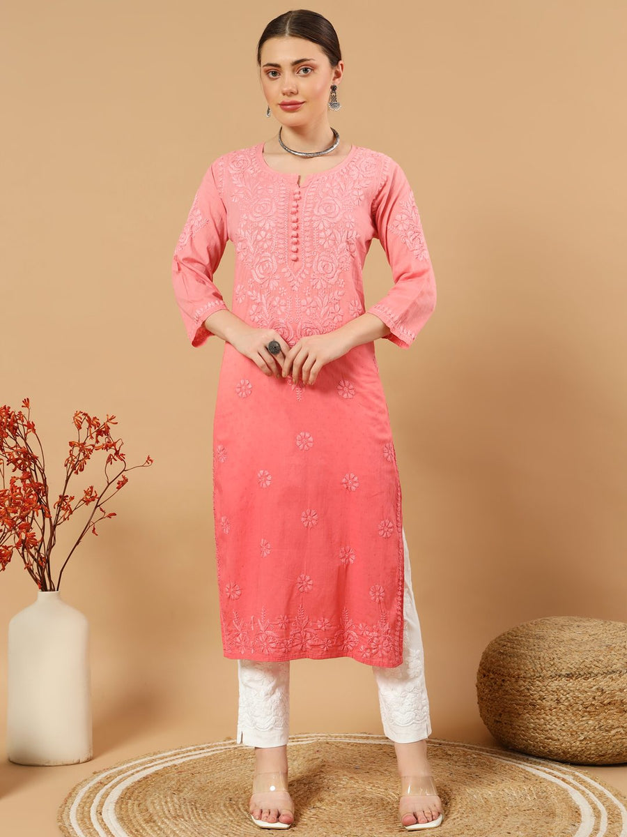 Joohi Ombre Straight Chikankari Kurti