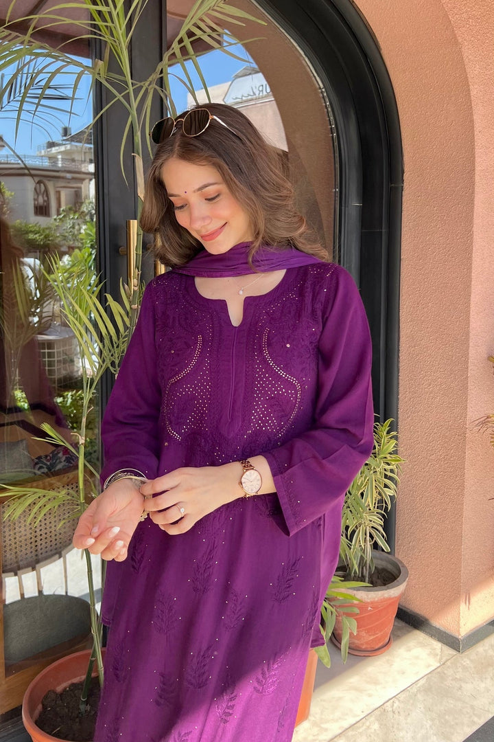 Kalira Rayon Mukaish Chikankari Kurti Set