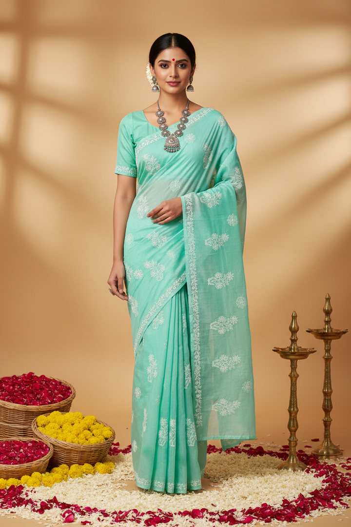 Mohini Cotton Chikankari Saree