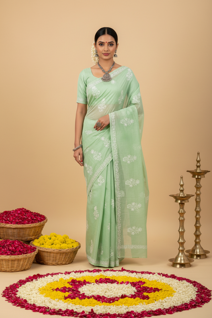 Mohini Cotton Chikankari Saree