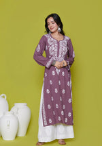 Load image into Gallery viewer, Heer Rayon Long Chikankari Kurti
