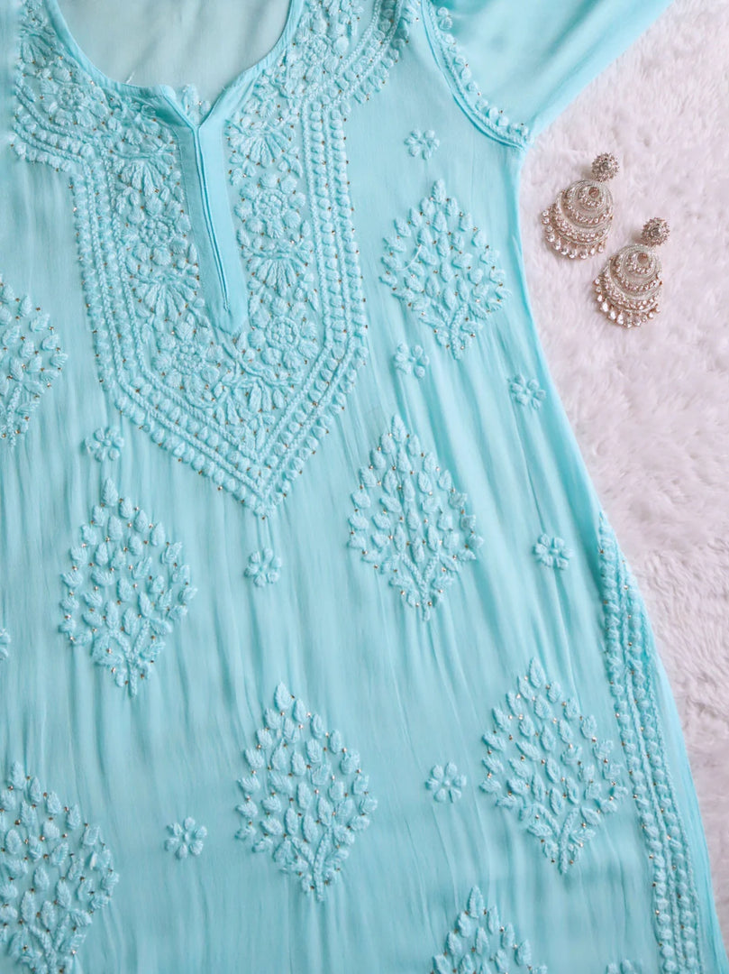 Haya Premium Viscose Luxury Chikankari Kurta Lime Green