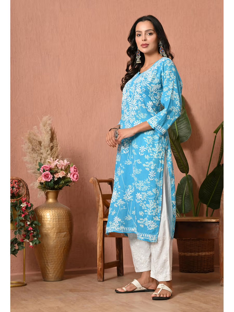 Aadat Mulmul Straight Chikankari Kurti