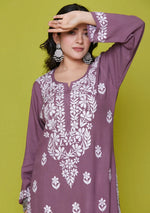 Load image into Gallery viewer, Heer Rayon Long Chikankari Kurti
