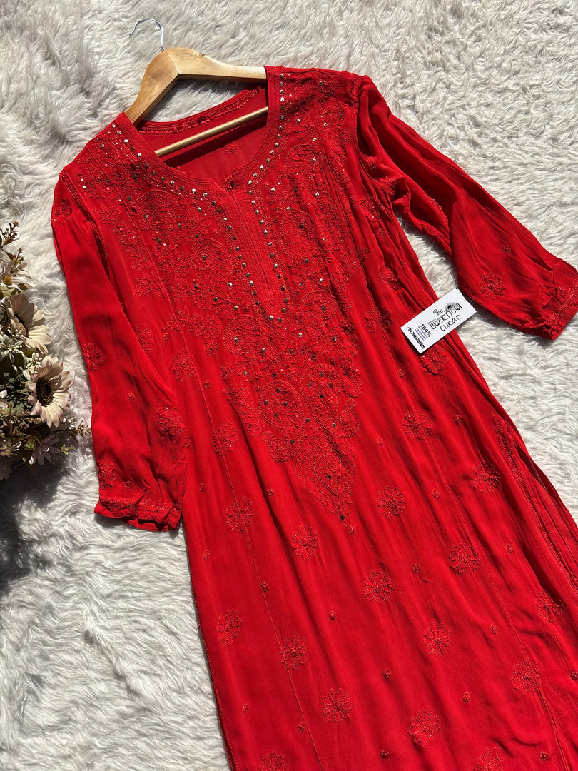 Mrunal Viscose Mukaish Chikankari Kurti - The Lucknowi Chikan 