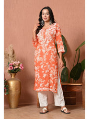 Aadat Mulmul Straight Chikankari Kurti