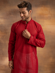 Nawab Mens Hakuba Sequence Chikankari Kurta & Pyjama Set