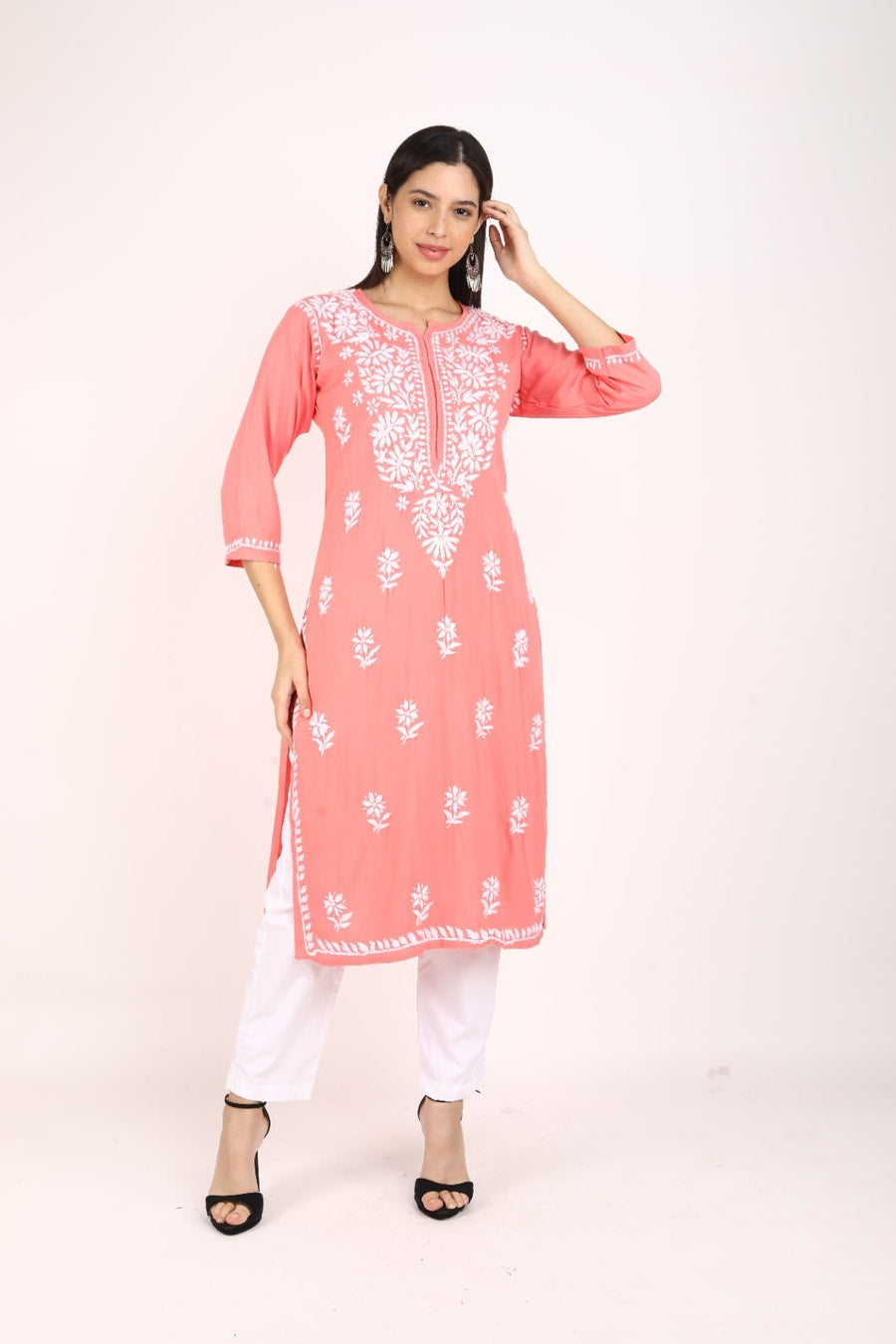 Heer Rayon Chikankari Straight Kurti