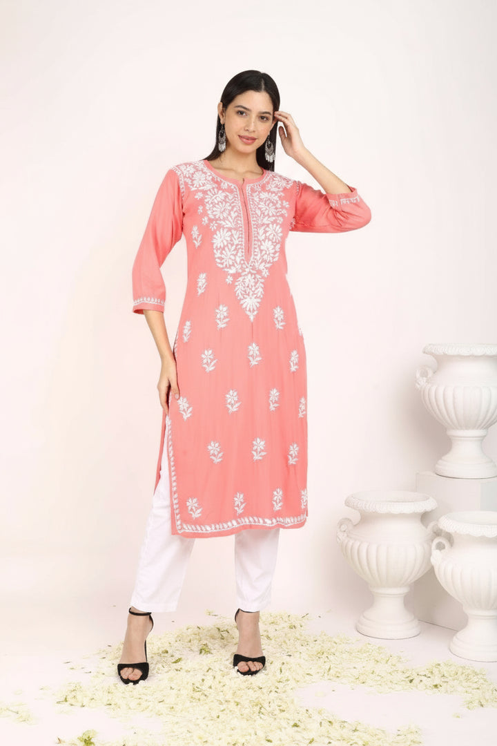 Heer Rayon Chikankari Straight Kurti