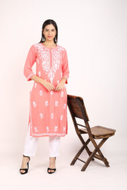 Heer Rayon Chikankari Straight Kurti