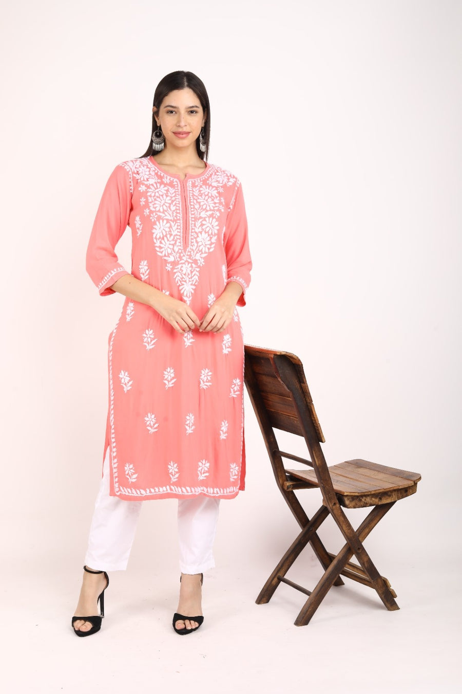 Heer Rayon Chikankari Straight Kurti