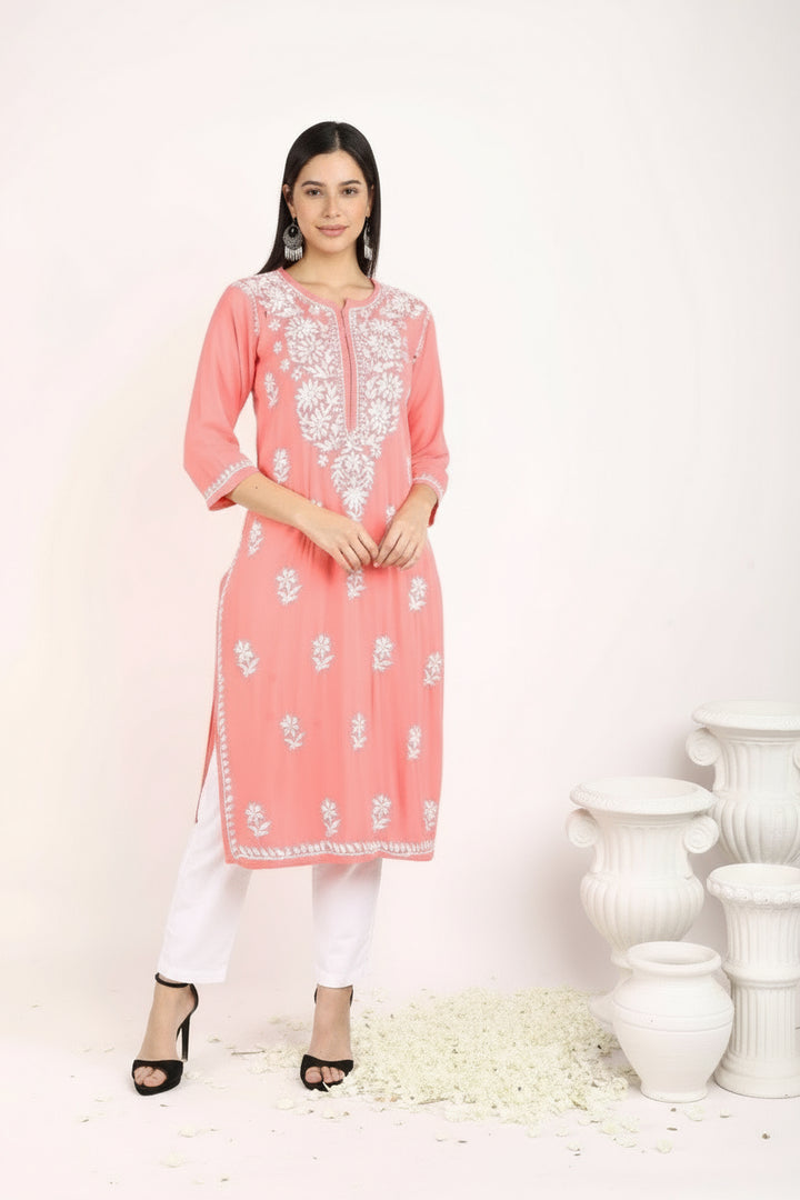 Heer Rayon Chikankari Straight Kurti