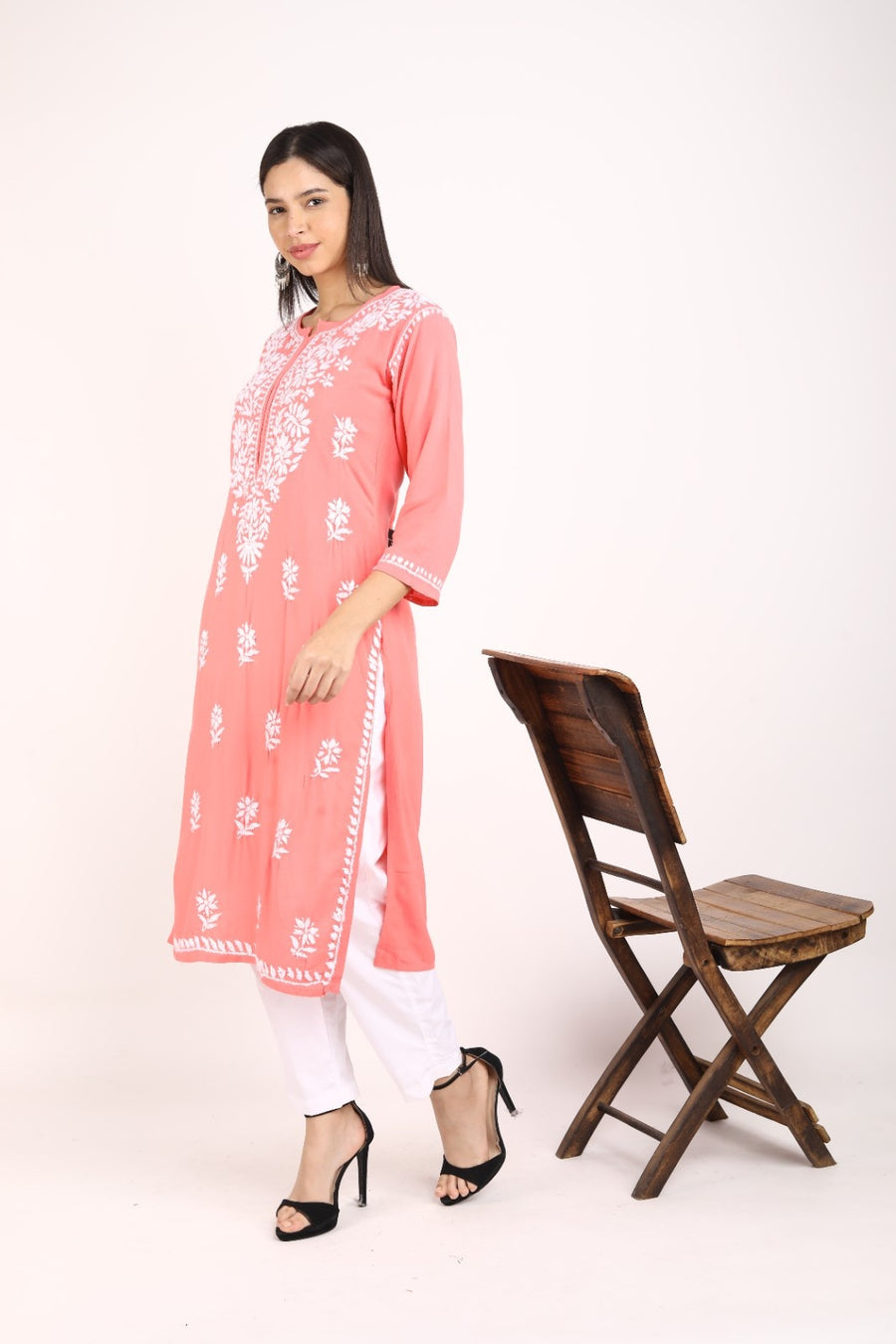 Heer Rayon Chikankari Straight Kurti