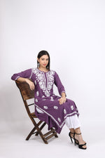 Load image into Gallery viewer, Heer Rayon Chikankari Straight Kurti
