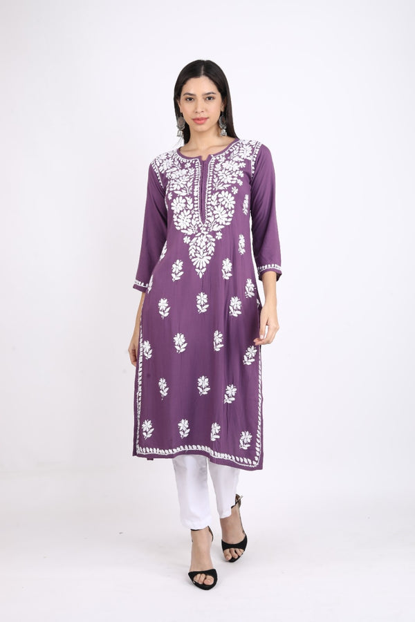 Heer Rayon Chikankari Straight Kurti