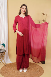 Bahar Ombre Rayon Chikankari Kurti Set Maroon