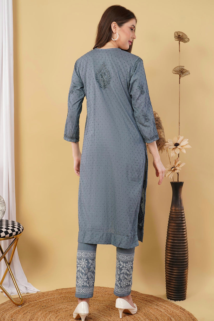 Isha Chrochet Dobby Chikankari Kurti Set