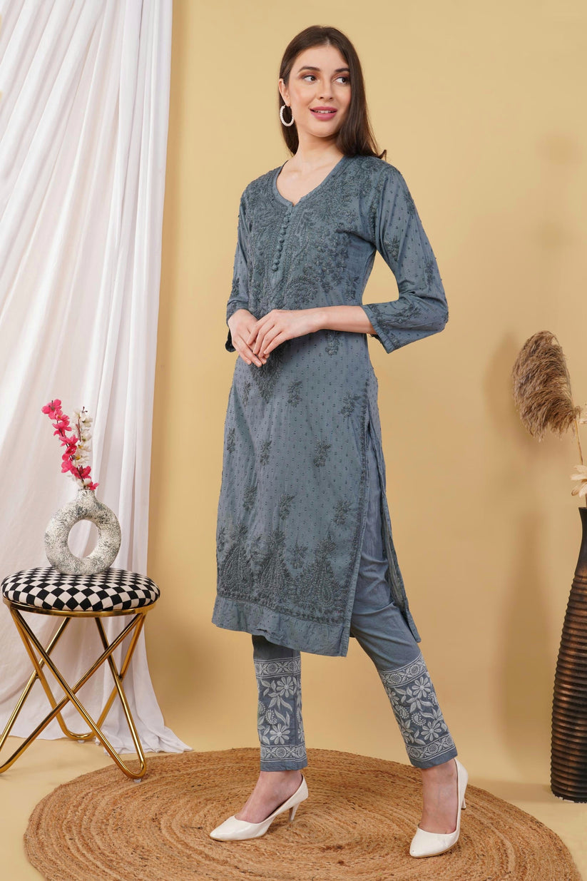 Isha Chrochet Dobby Chikankari Kurti Set