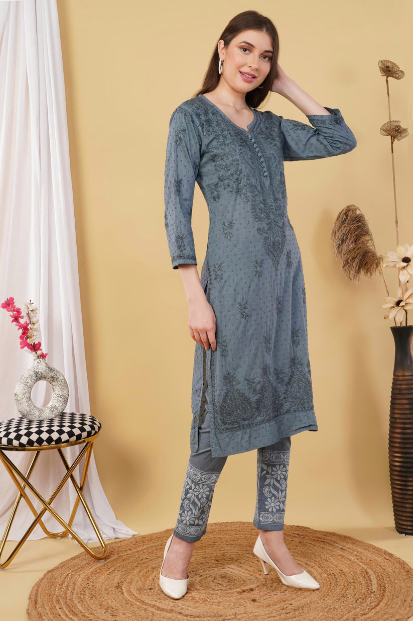 Isha Chrochet Dobby Chikankari Kurti Set