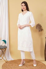Load image into Gallery viewer, Isha Chrochet Dobby Cotton Kurti Set
