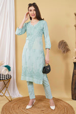 Load image into Gallery viewer, Isha Crochet Dobi Chikankari Co-Ord Set Sea Green Dobby Cotton
