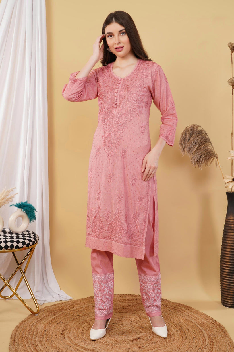 Isha Chrochet Dobby Chikankari Kurti Set