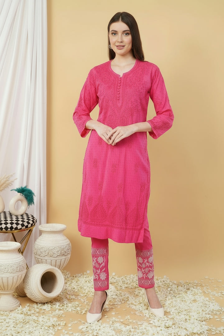 Isha Chrochet Dobby Chikankari Kurti Set