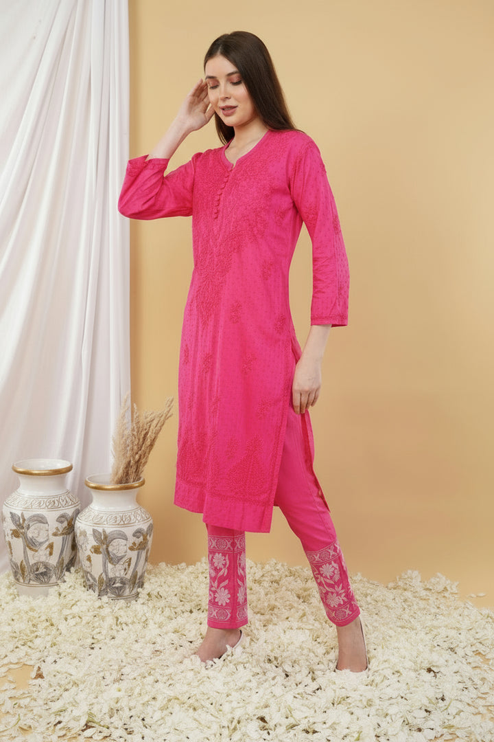 Isha Chrochet Dobby Chikankari Kurti Set