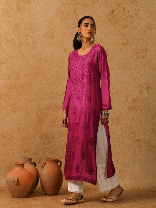 Adya Chanderi Chikankari Kurti