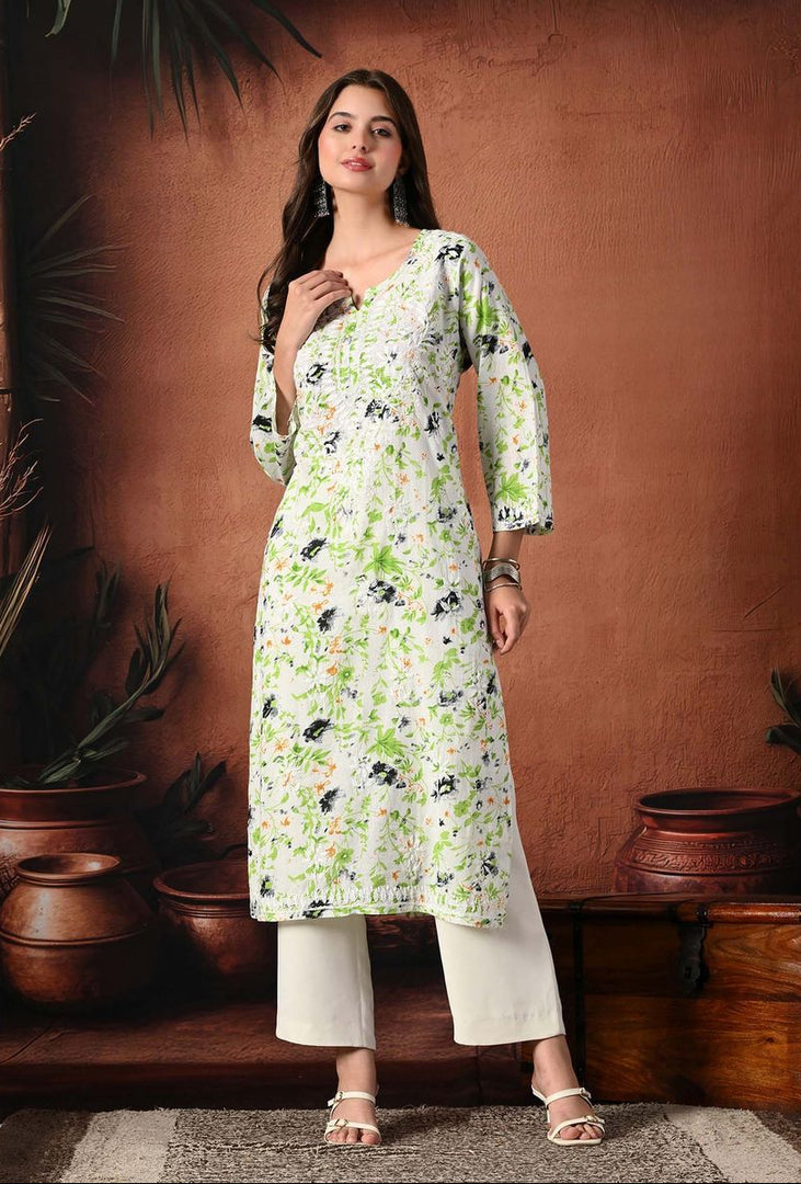 Saheli Mul Mul Floral Chikankari Kurti