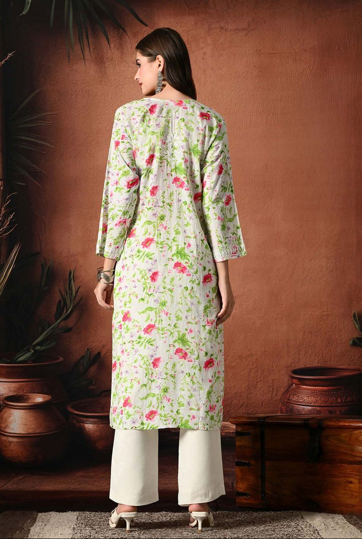 Saheli Mul Mul Floral Chikankari Kurti
