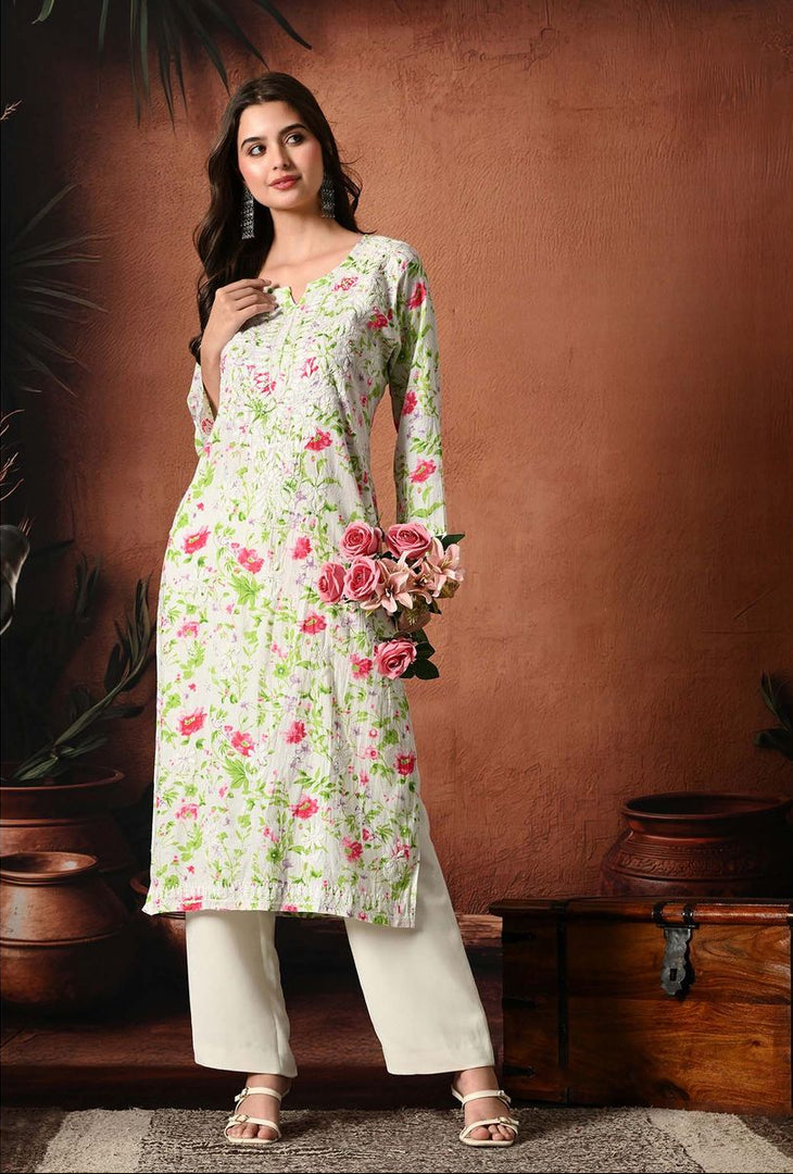 Saheli Mul Mul Floral Chikankari Kurti