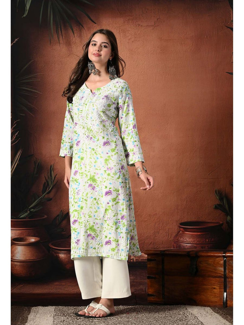 Saheli Mul Mul Floral Chikankari Kurti