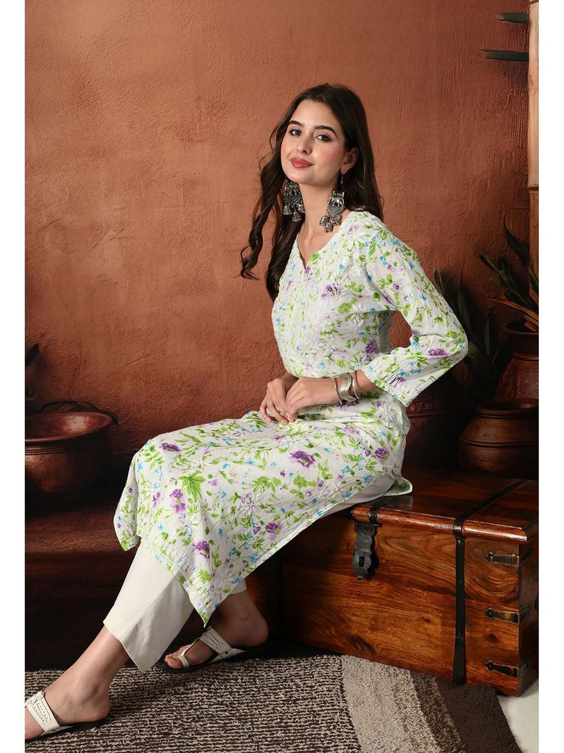Saheli Mul Mul Floral Chikankari Kurti