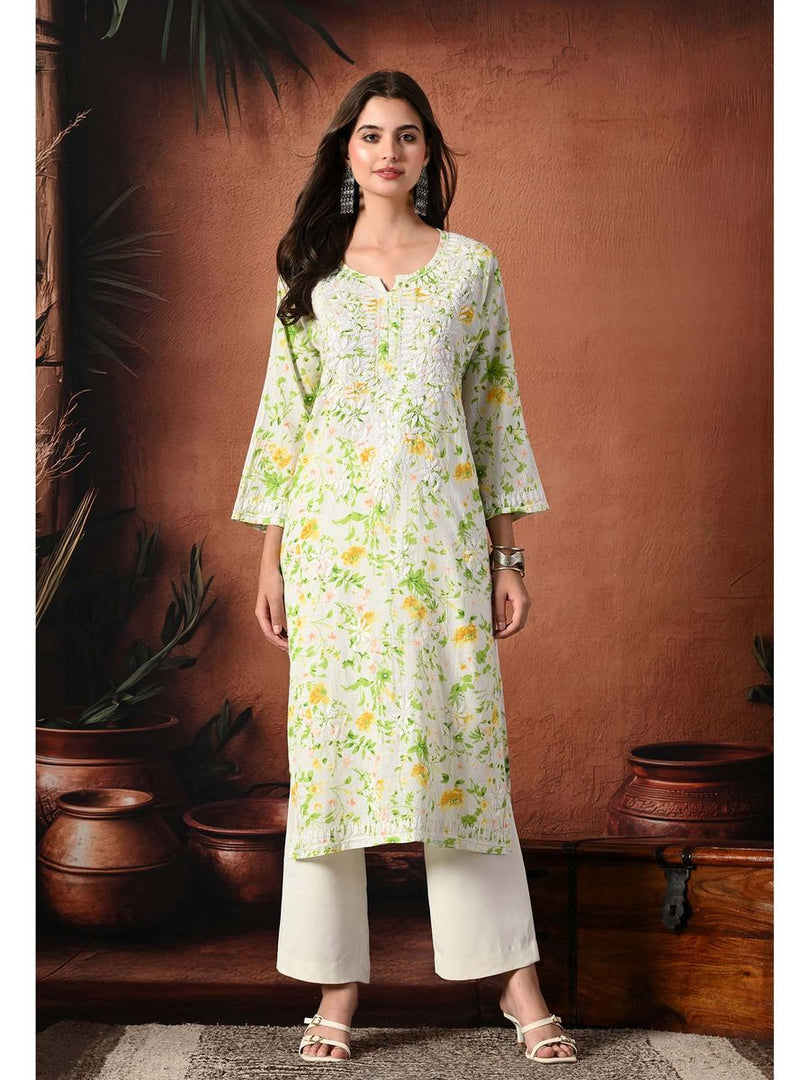 Saheli Mul Mul Floral Chikankari Kurti