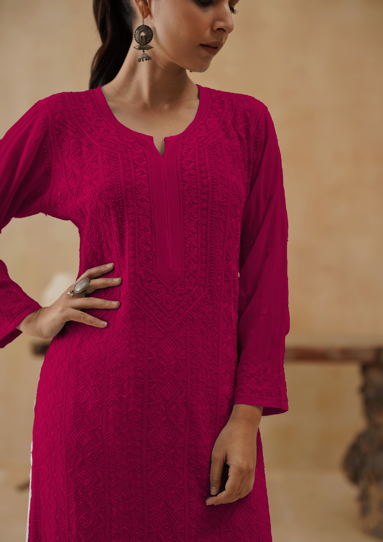 Arsh Premium Viscose Chikankari Kurti - The Lucknowi Chikan 