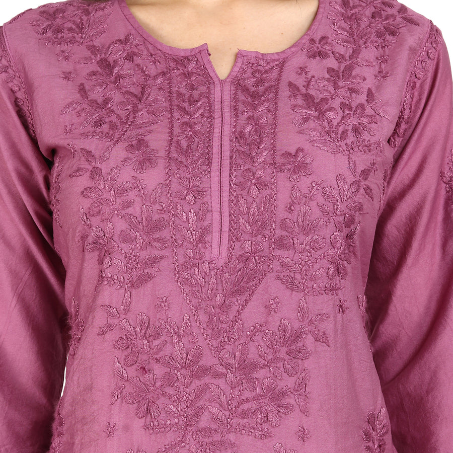 Kyra Chanderi Cotton Chikankari Kurti
