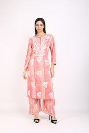 Rahi Slub Cotton Chikankari Co-ord Set Pink Slub Modal Cotton
